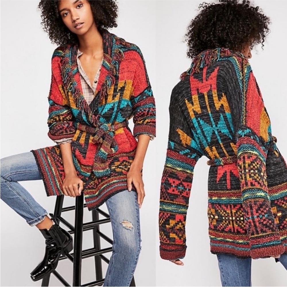 Free People M/L Wild West Belted Cardigan NWOT